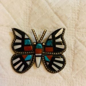 Zuni Butterfly Brooch and Butterfly Pendant